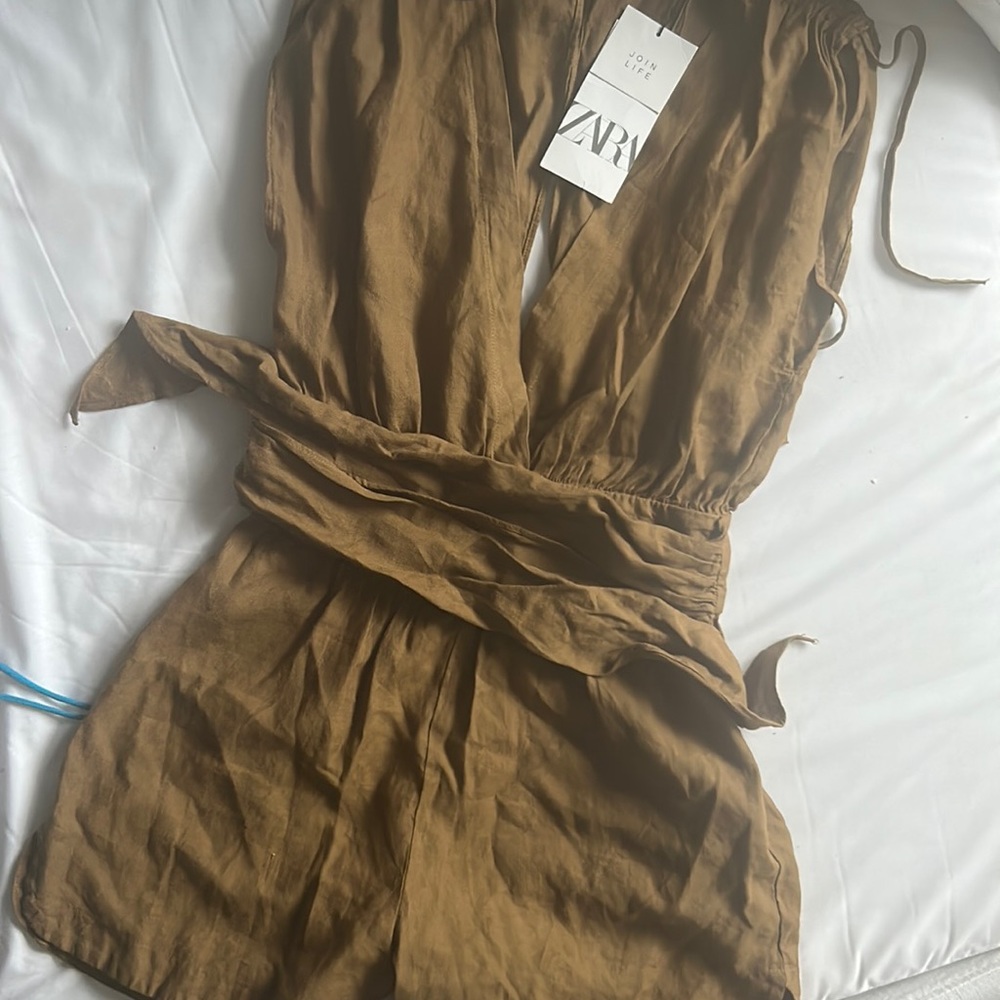 Zara Tan Sleeveless Jumpsuit